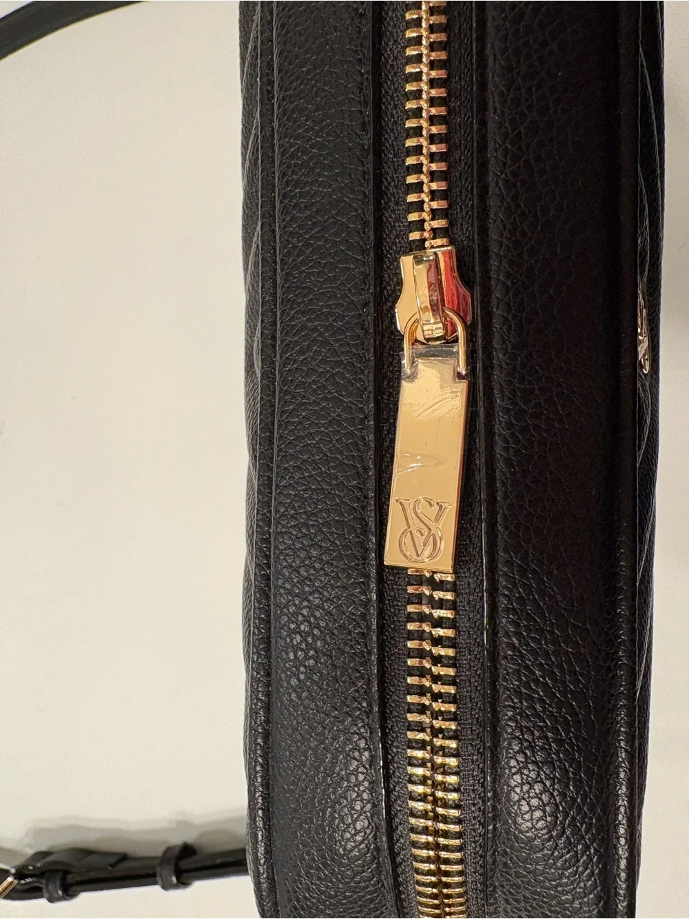 Victoria’s Secret Black Quilted Crossbody Bag with Gold Logo